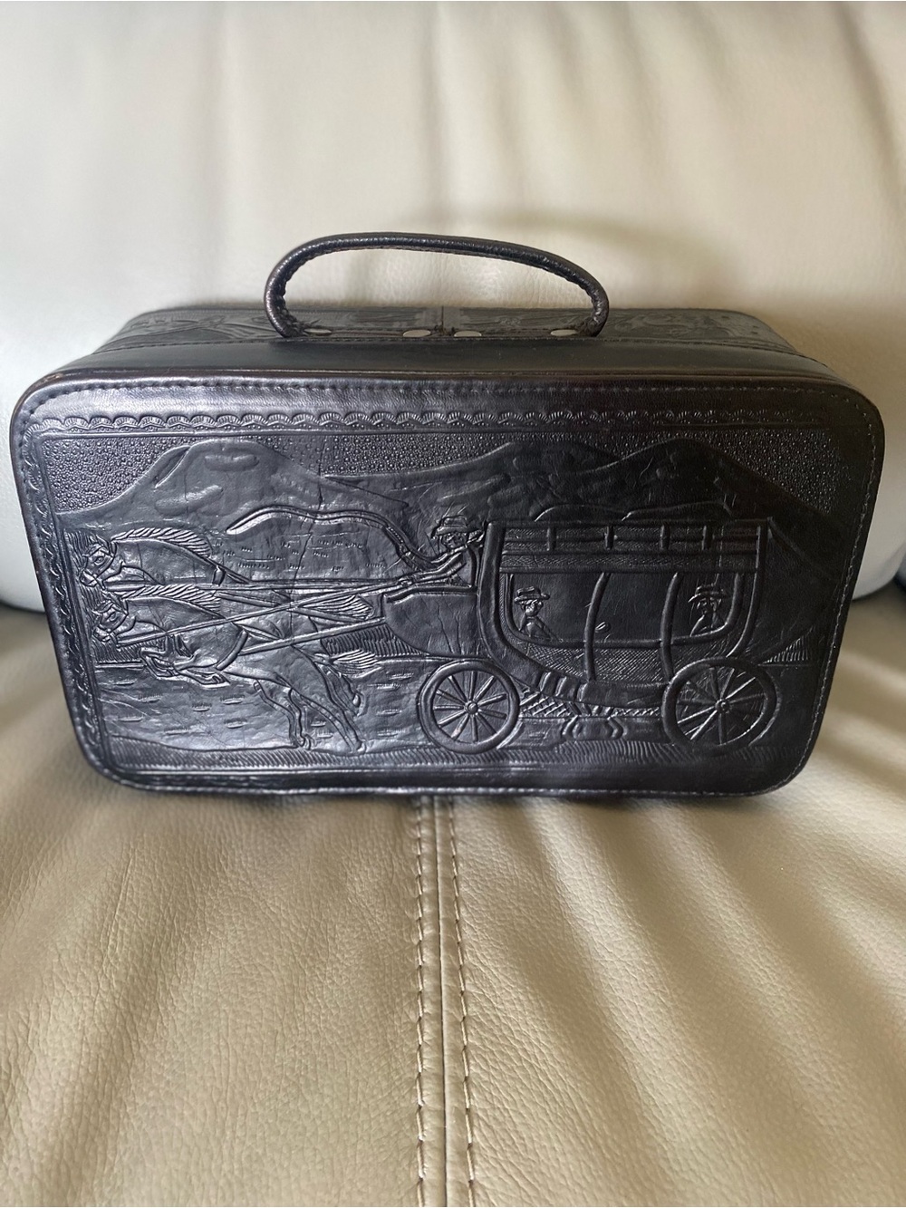Vintage Gaitan Mexico Hand Tooled Stagecoach Vanity Case